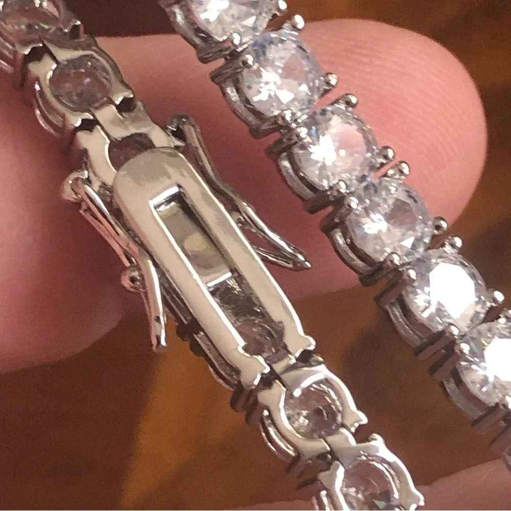 Men’s 5mm round cubic zirconia 14k silver plated setting bracelet 9”